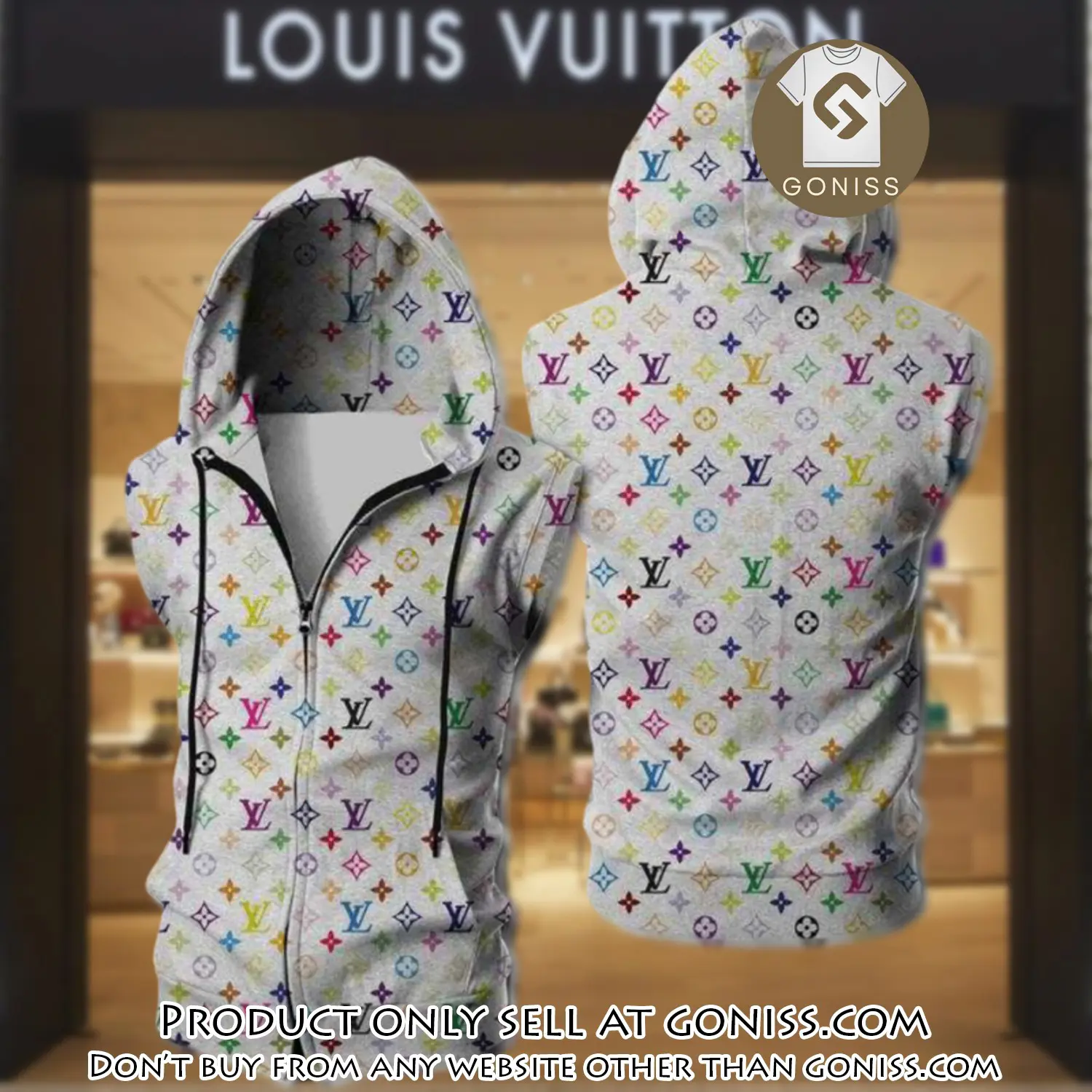 Louis vuitton white unisex sleeveless zip up hoodie luxury for men women szh018 gn0619394